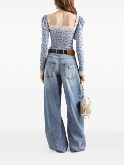 Dolce & Gabbana Cotton Denim Jeans Regular Fit Wide Leg In Brown