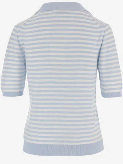 Bruno Manetti Striped-pattern Collared T-shirt In Blue
