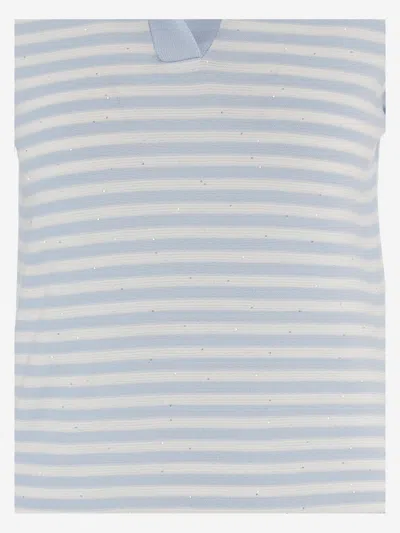 Bruno Manetti Striped-pattern Collared T-shirt In Blue