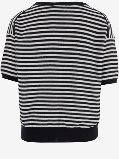 Bruno Manetti Striped-pattern Crew-neck Sweater In Black