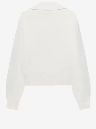 Autry High Collar Viscose Knit Sweatshirt Striped Sleeves In White