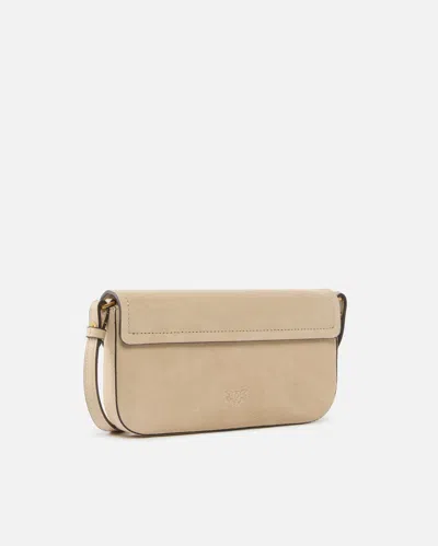Pinko - Saddle Flat Medium Shoulder Bag In Suede In Sand