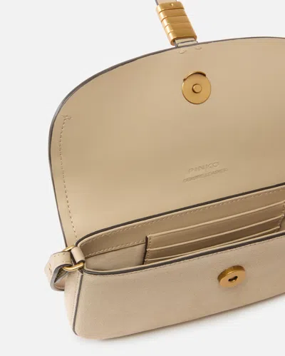 Pinko - Saddle Flat Medium Shoulder Bag In Suede In Sand
