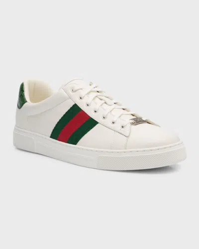 Gucci Leather Ace Sneakers Studded Heel Perforated Upper Rubber Sole In Multi