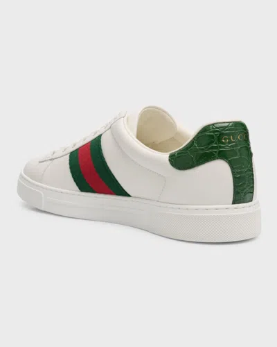 Gucci Leather Ace Sneakers Studded Heel Perforated Upper Rubber Sole In Multi