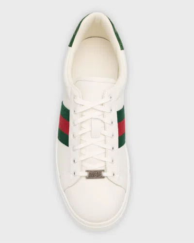 Gucci Leather Ace Sneakers Studded Heel Perforated Upper Rubber Sole In Multi