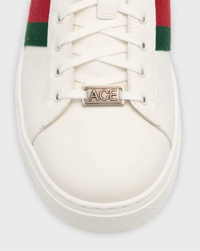 Gucci Leather Ace Sneakers Studded Heel Perforated Upper Rubber Sole In Multi