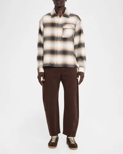 Represent Flannel Shirt With All-over Initials In Brown