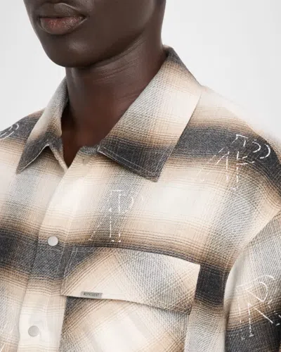 Represent Flannel Shirt With All-over Initials In Brown
