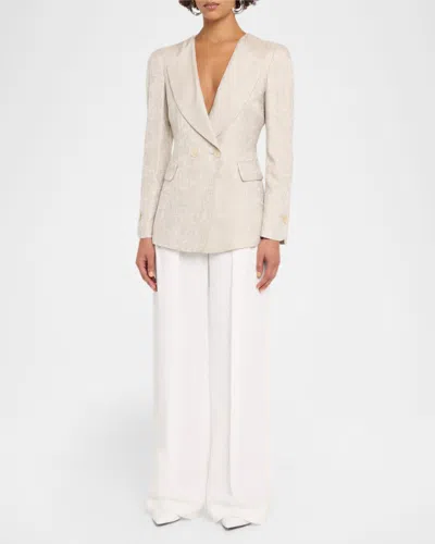 Emporio Armani Double-breasted Jacket In Icon Textured Jacquard Fabric In White