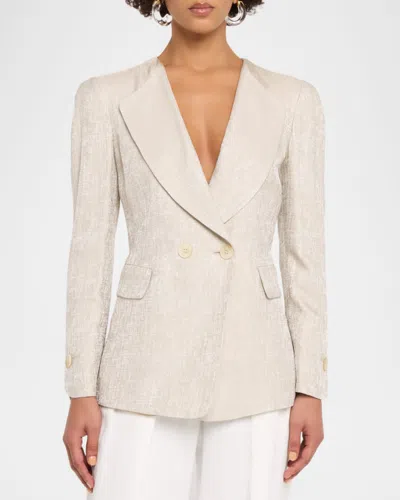 Emporio Armani Double-breasted Jacket In Icon Textured Jacquard Fabric In White