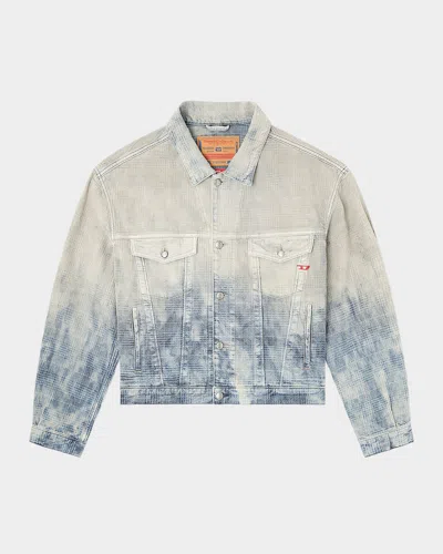 Diesel Trucker Jacket In Prince Of Wales Jacquard Denim In Multi
