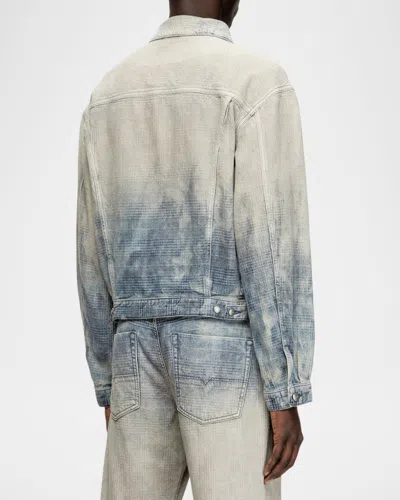 Diesel Trucker Jacket In Prince Of Wales Jacquard Denim In Multi