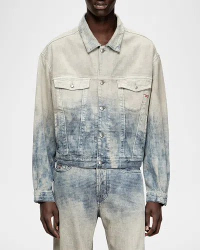 Diesel Trucker Jacket In Prince Of Wales Jacquard Denim In Multi