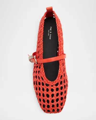 Rag & Bone Orange Spire Woven Mary Jane Faux-leather Flats In Red