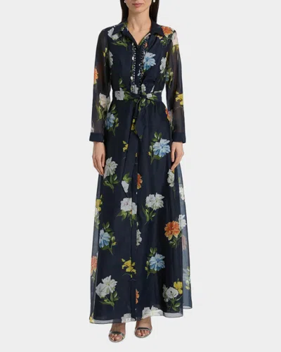 Sachin & Babi Semi-sheer Wildflower Embellished Addison Gown In Multi