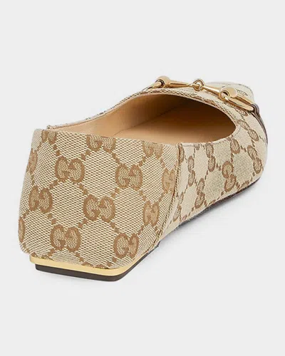 Gucci Vittoria Horsebit-detail Gg-pattern Ballet Flats In Neutral