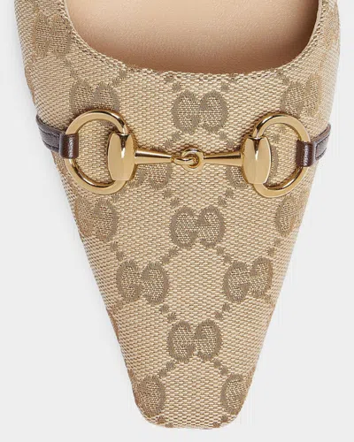Gucci Vittoria Horsebit-detail Gg-pattern Ballet Flats In Neutral