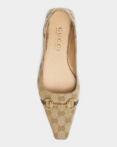 Gucci Vittoria Horsebit-detail Gg-pattern Ballet Flats In Neutral