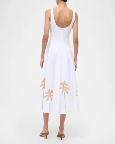 Staud Wells Pleated Printed Cotton-blend Poplin Midi Dress In White