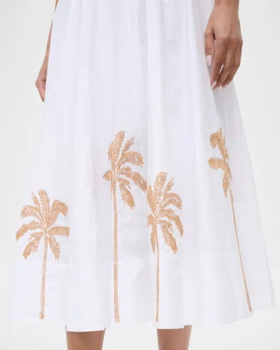 Staud Wells Pleated Printed Cotton-blend Poplin Midi Dress In White