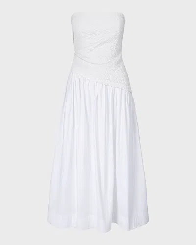Staud Nia Strapless Seersucker Maxi Dress In White