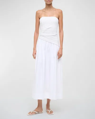 Staud Nia Strapless Seersucker Maxi Dress In White