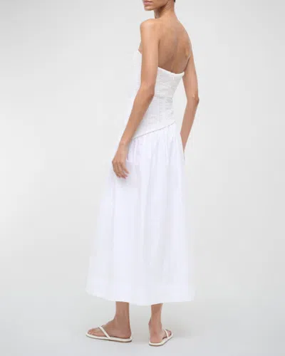 Staud Nia Strapless Seersucker Maxi Dress In White