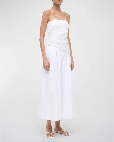 Staud Nia Strapless Seersucker Maxi Dress In White