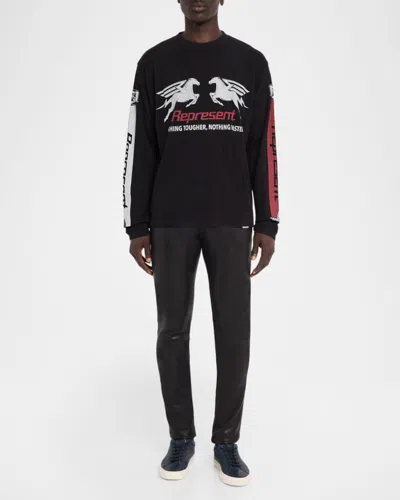 Represent Long Sleeve Crew Neck Graphic Text T-shirt In Black