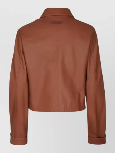 Jacob Cohen Leather Jacket Collared Neck Front Pockets In Brown