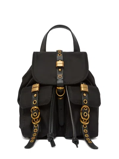Pinko Nylon Backpack With Gold-colored Metal Details In Black
