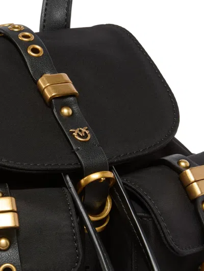 Pinko Nylon Backpack With Gold-colored Metal Details In Black
