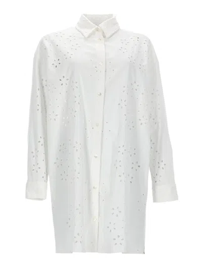 Herno Long Shirt With Perforated Pattern In White
