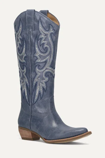 Frye And Co Womens Irlene Tall Deco Stitch Sculptural Heel Cowboy Boots In Blue