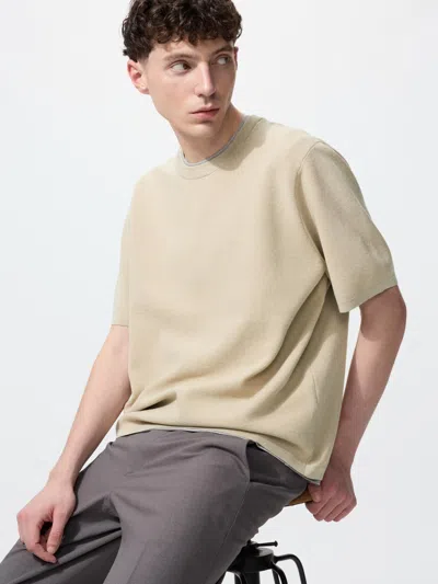 Uniqlo Washable Milano Ribbed Knitted T-shirt Beige Large  Us In Neutral
