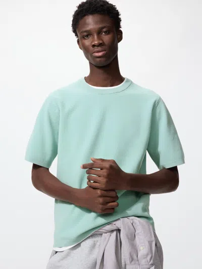 Uniqlo Washable Milano Ribbed Knitted T-shirt Blue 3xl  Us In Green