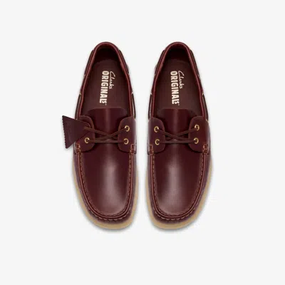 Clarks Godney Boat Shoe In Brown In Burgundy