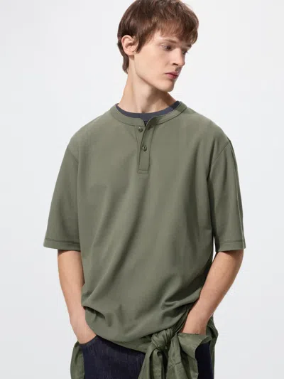 Uniqlo Men's Dry Waffle Henley T-shirt Olive Xl  Us In Green