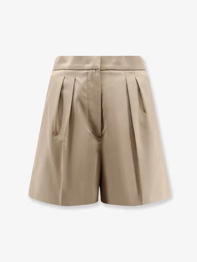 Max Mara Khaki Green Stretch Cotton Satin Mxmtabacco Shorts In Brown