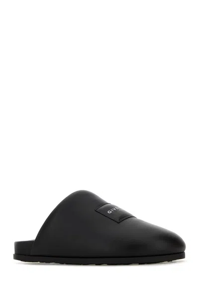 Givenchy Black Leather Slippers In Black