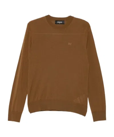 Dsquared2 D2 Logo-embroidered Wool Top In Brown