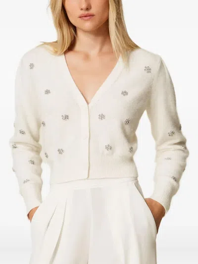 Twinset Embellished Cropped Cardigan In Neutral