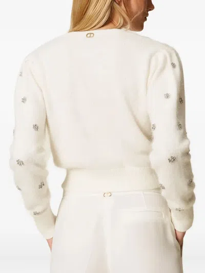 Twinset Embellished Cropped Cardigan In Neutral