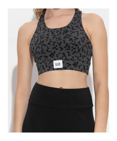 Ea7 Cross-back Leopard-print Top In Black