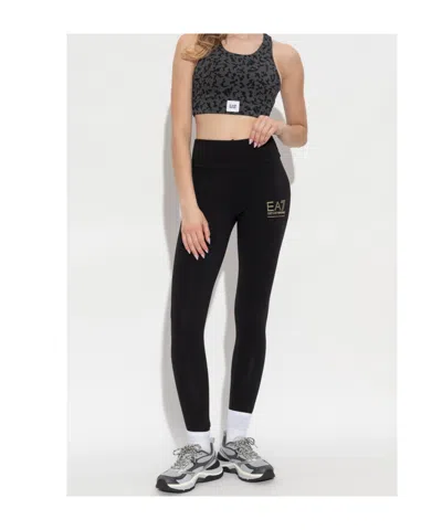Ea7 Cross-back Leopard-print Top In Black