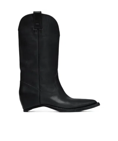 Maison Margiela Heel-less Western Leather Boots In Black