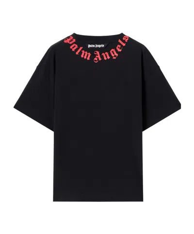 Palm Angels Men Black Neck Logo T-shirt, Xs Luxury T-shirts For Men Darveys