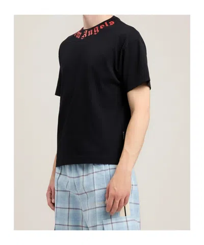 Palm Angels Men Black Neck Logo T-shirt, Xs Luxury T-shirts For Men Darveys