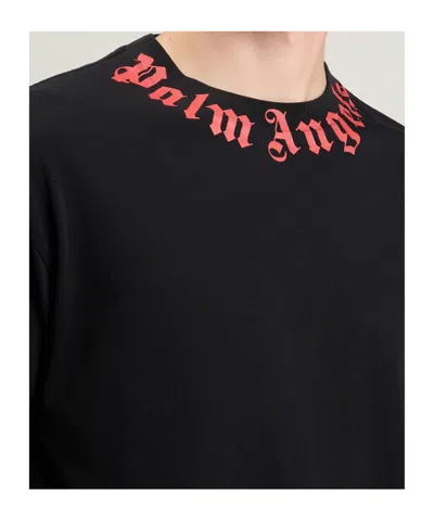 Palm Angels Men Black Neck Logo T-shirt, Xs Luxury T-shirts For Men Darveys